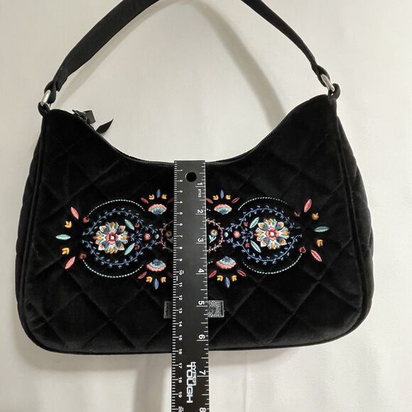 Vera Bradley Frannie Crescent Crossbody Purse Black Velvet Embroidered Floral - Picture 13 of 14